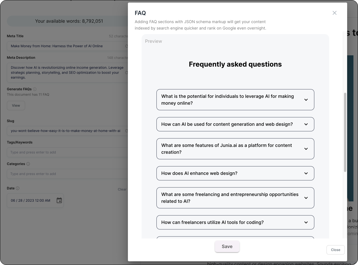View generated FAQs
