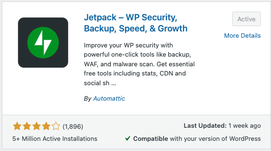 Choose Jetpack plugin