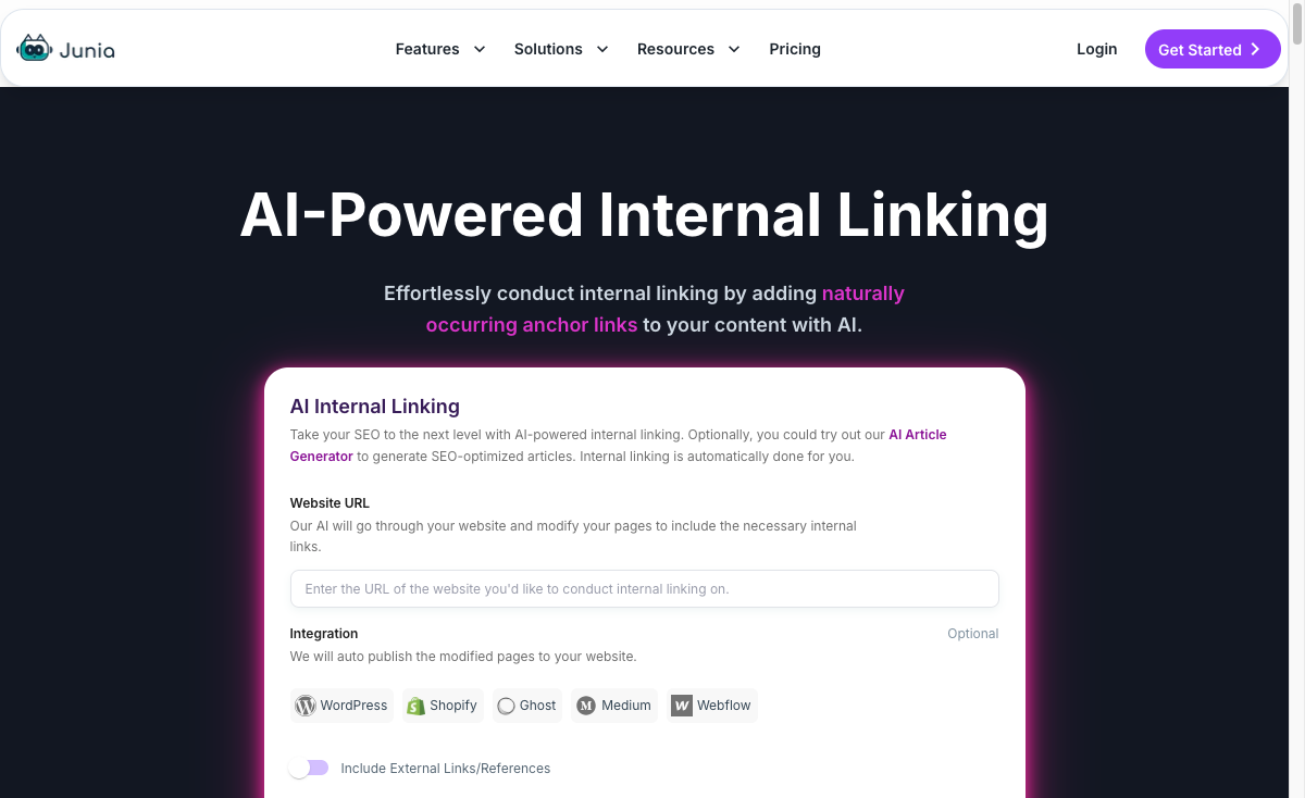 Junia AI internal linking tool for strengthening SaaS site architecture and content clusters