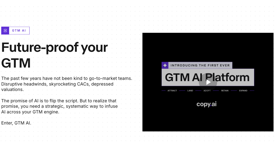 Copy.ai GTM AI platform page positioning Copy.ai around go-to-market workflows