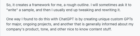 Reddit content marketing discussion about using AI drafts as a scaffold before rewriting