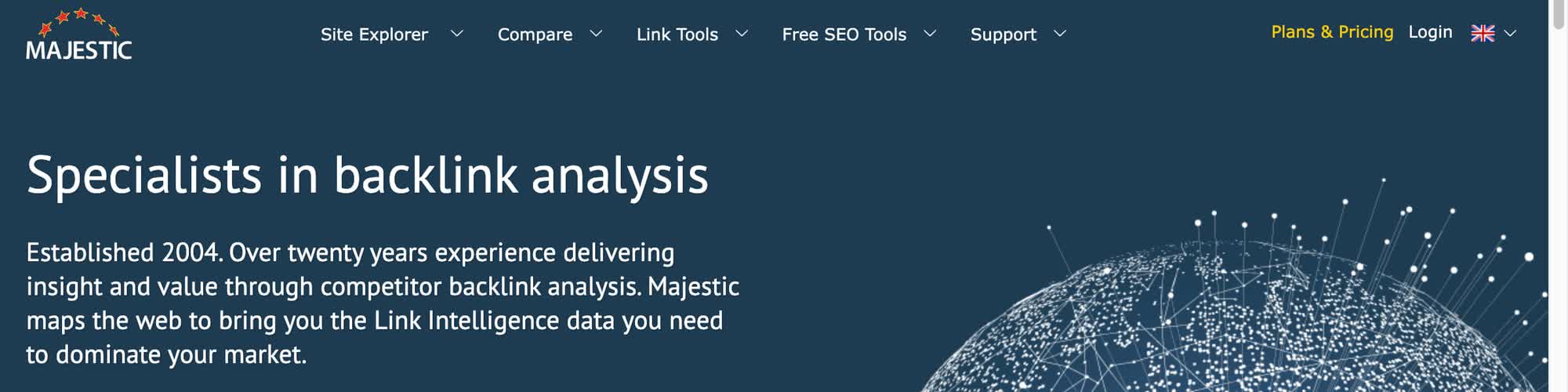 Majestic backlink analysis page highlighting Trust Flow, Citation Flow, and Link Intelligence