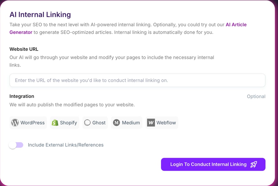 Junia AI internal linking workflow for WordPress and other CMS integrations