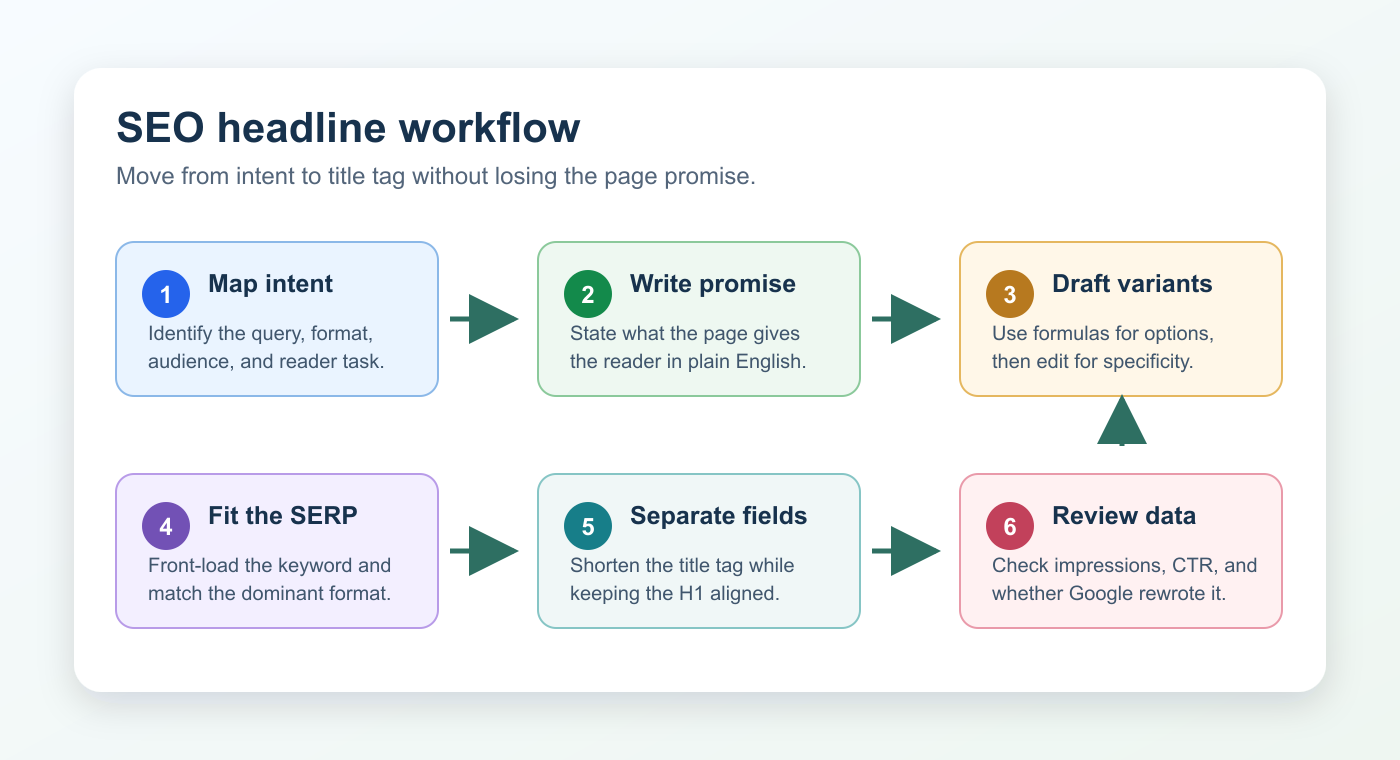 SEO headline workflow from search intent to title tag review