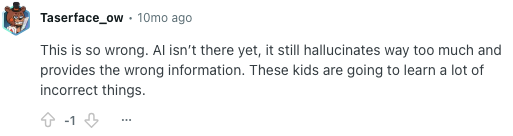 Public comment raising concerns about AI hallucinations and incorrect information in AI for schools