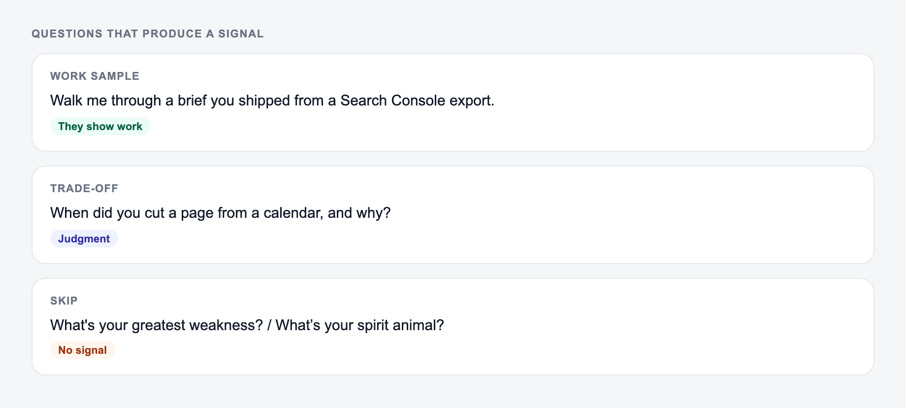 Interview questions that produce a signal