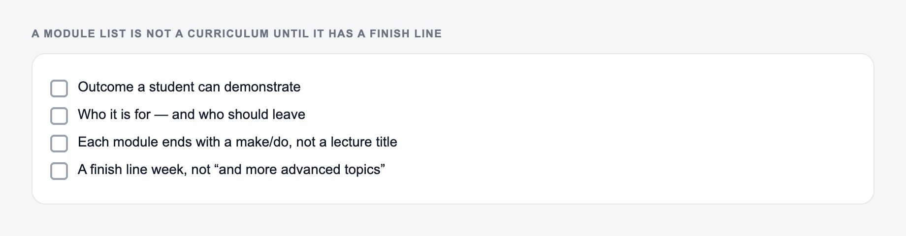 A curriculum needs a finish line