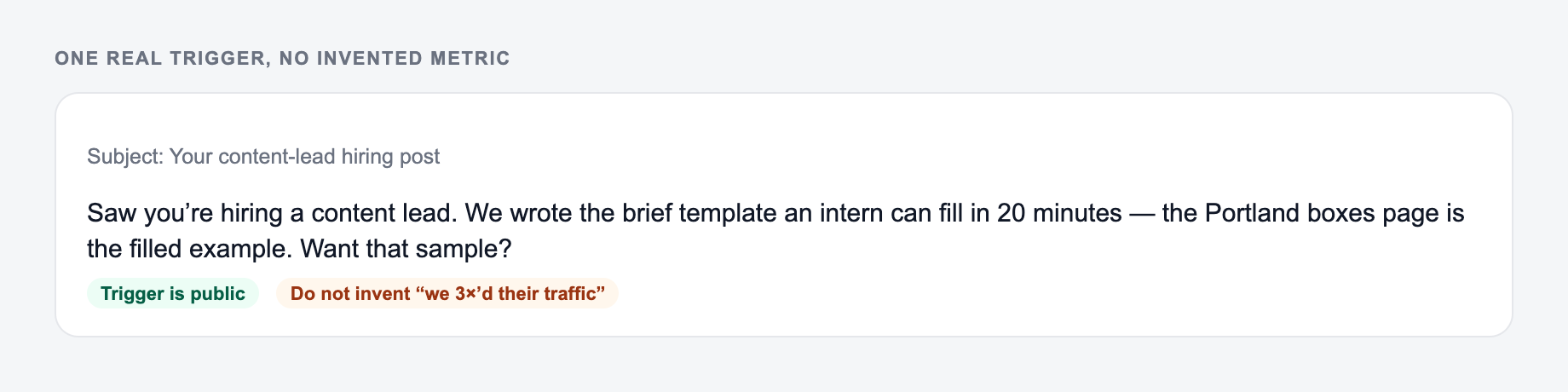 Annotated example from the AI Sales Cold Email Generator