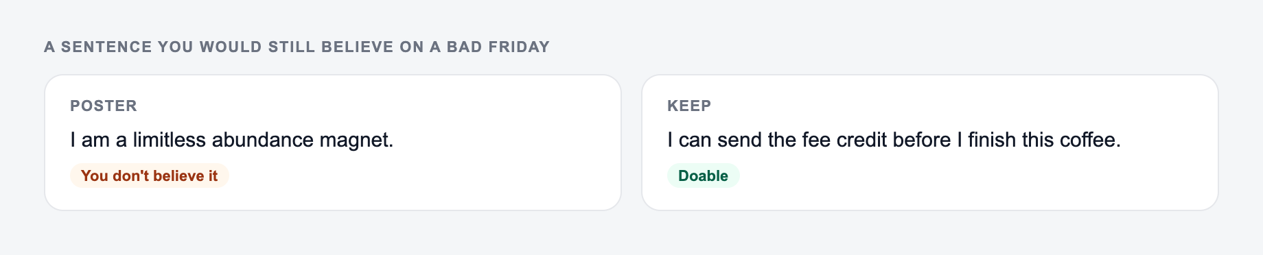 Screenshot from the AI Affirmation Generator showing an affirmation you could say without lying