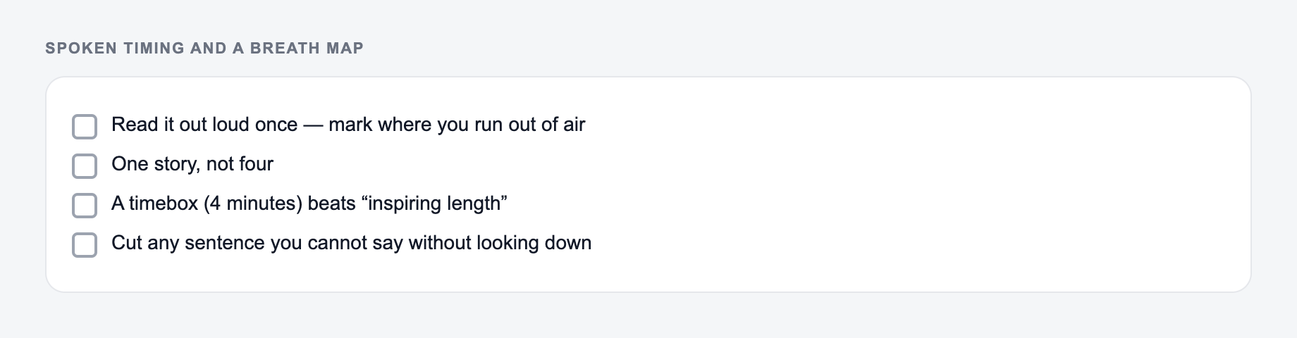 Spoken timing and a breath map