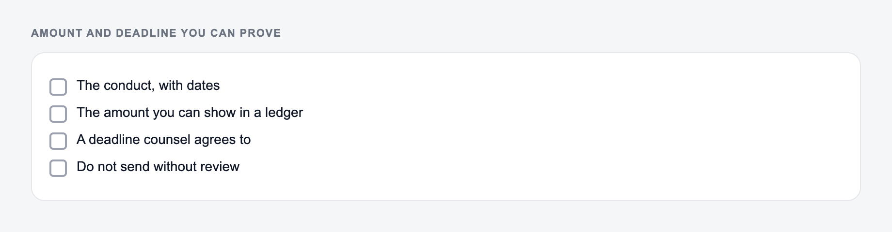Screenshot from the AI Demand Letter Generator showing a demand letter with the amount, the date, and the next step