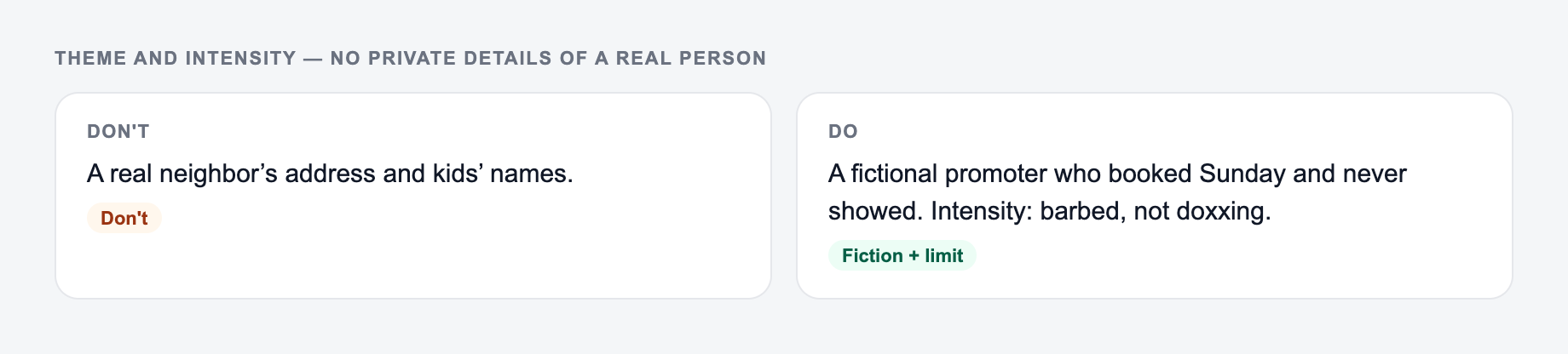 Screenshot from the AI Diss Track Generator showing a diss track that names the slight, versus empty swagger