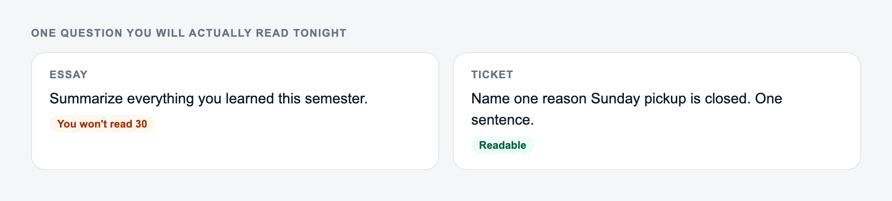 Screenshot from the AI Exit Ticket Generator showing an exit ticket: one claim plus one piece of evidence