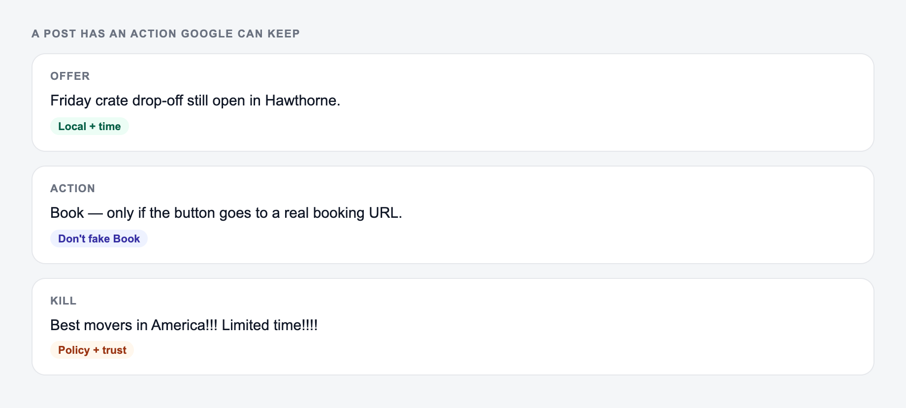 A Google Business post with an action Google can keep