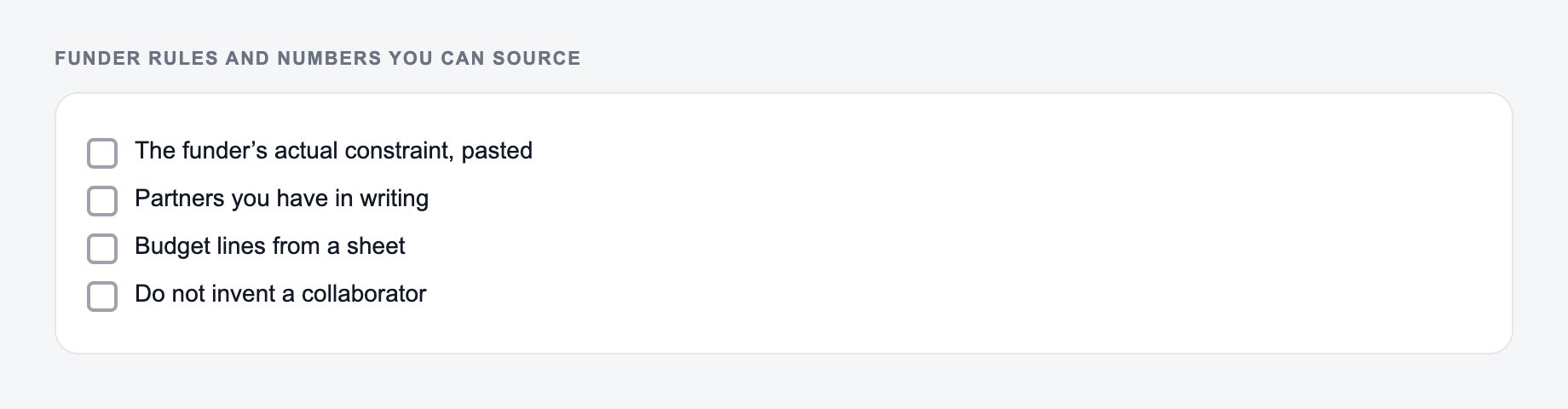 Screenshot from the AI Grant Proposal Generator showing a grant proposal that names the ask and the evidence, versus passion
