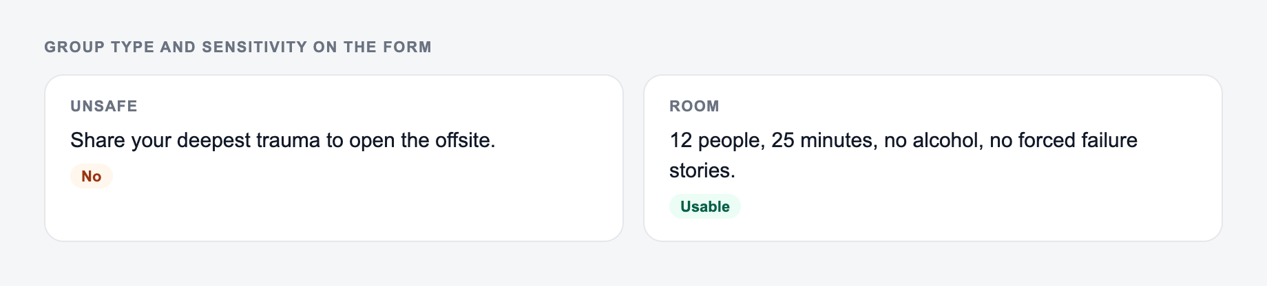 Screenshot from the AI Icebreaker Questions Generator showing an icebreaker that fits the room, versus tell-us-a-fun-fact