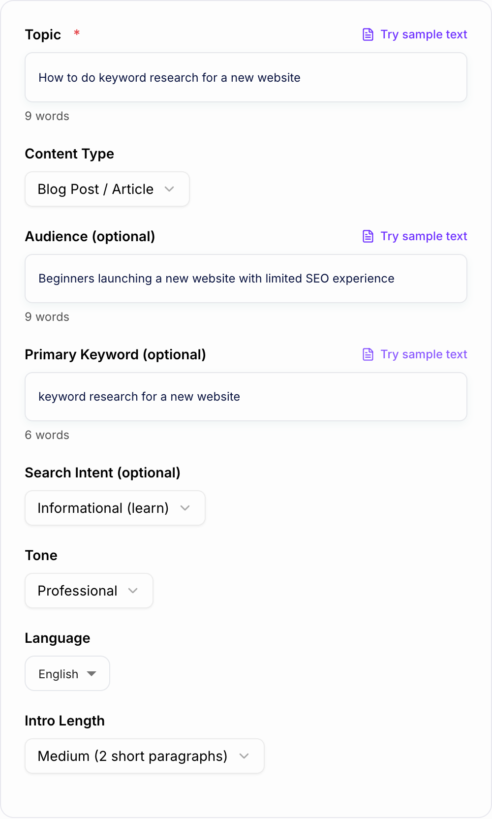 Screenshot of the AI Introduction Generator workspace