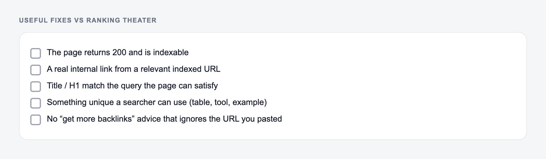 Review checklist for the AI Page Rank Improver
