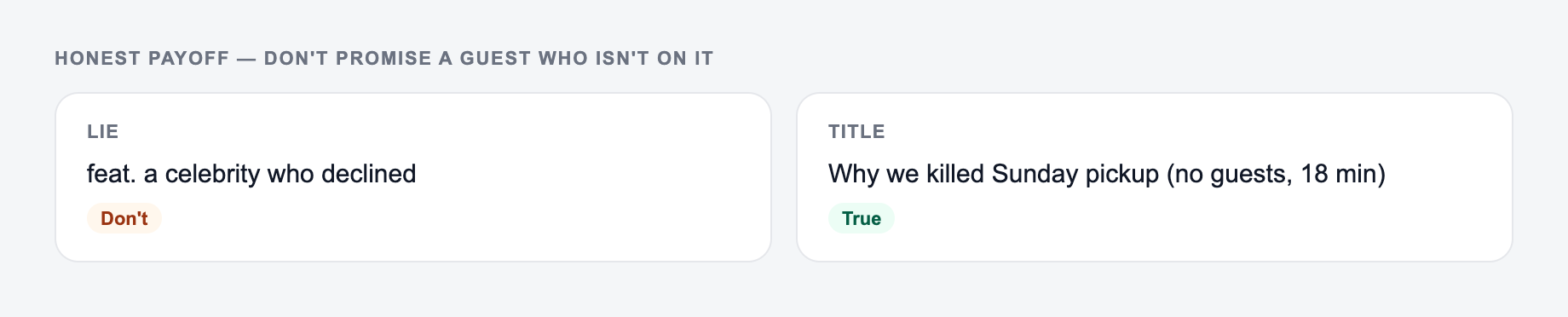 Screenshot from the AI Podcast Episode Title Generator showing a podcast episode title that names the guest or the promise