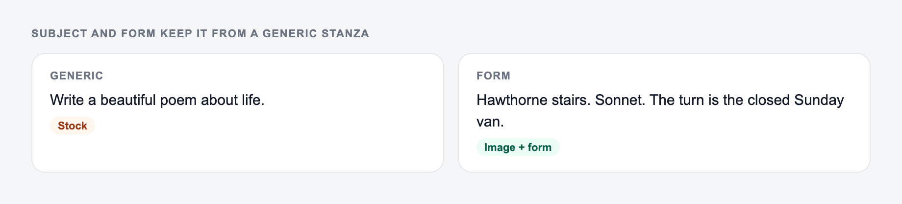Screenshot from the AI Poem Generator showing a poem that keeps the form you asked for