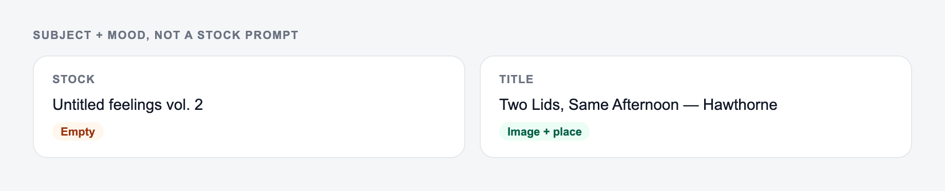 Screenshot from the AI Poem Title Generator showing a poem title that earns the first line, versus untitled-vibes