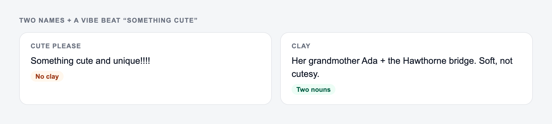 Screenshot from the AI Ship Name Generator showing a ship name that combines two names without becoming a joke you cannot print