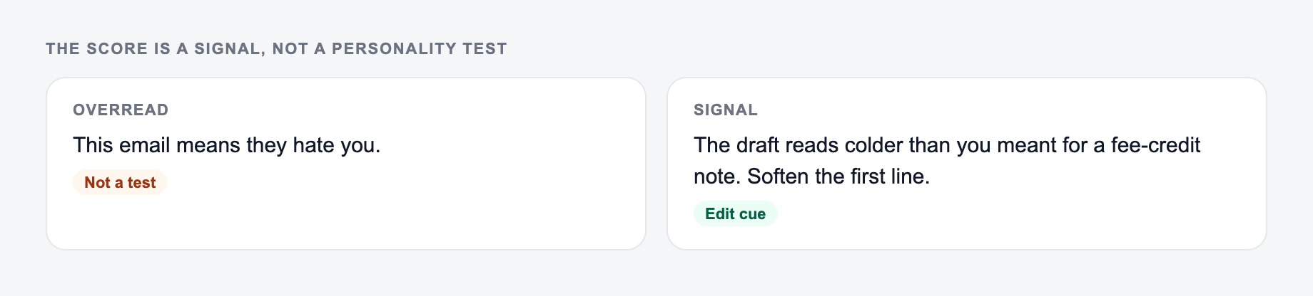 Screenshot from the AI Text Tone Analyzer showing a tone read used as an edit cue, not a personality test