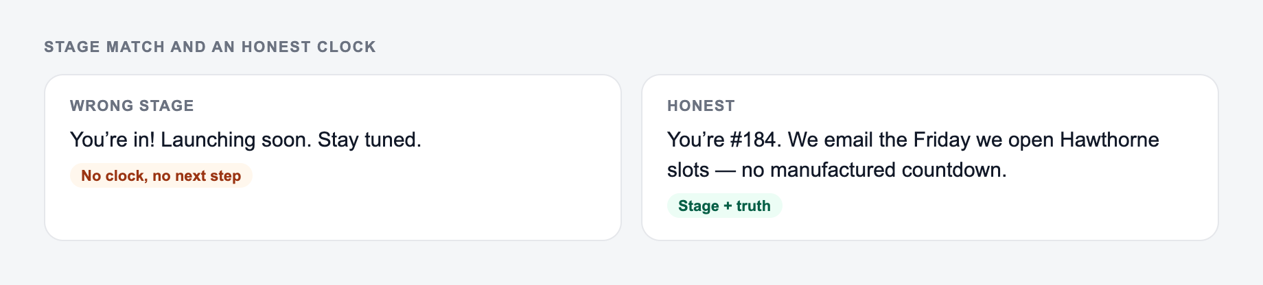 Stage match and an honest clock