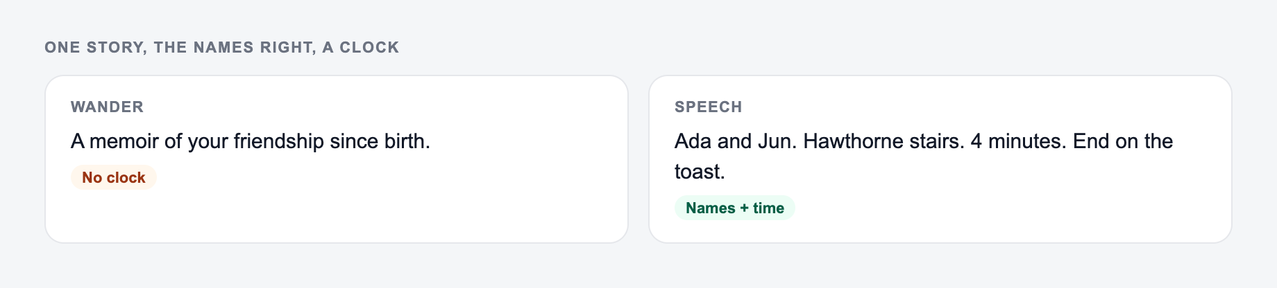 Screenshot from the AI Wedding Speech Generator showing a wedding speech with one story, versus you-are-the-best