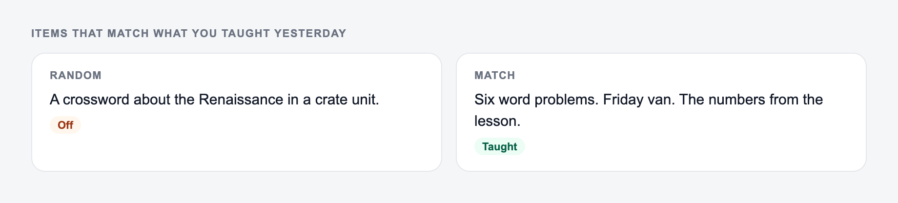 Screenshot from the AI Worksheet Generator showing a worksheet with items a student can finish, versus a packet of fog