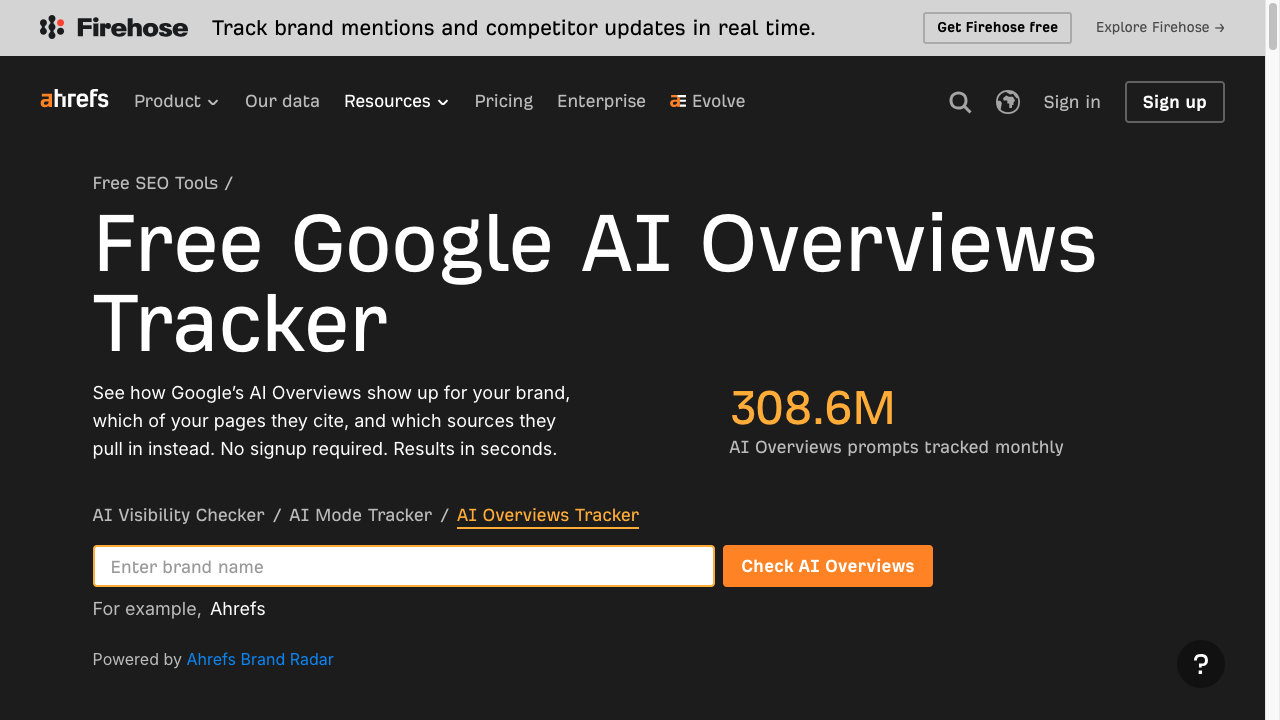 Ahrefs free Google AI Overviews Tracker for checking brand citations without a paid login
