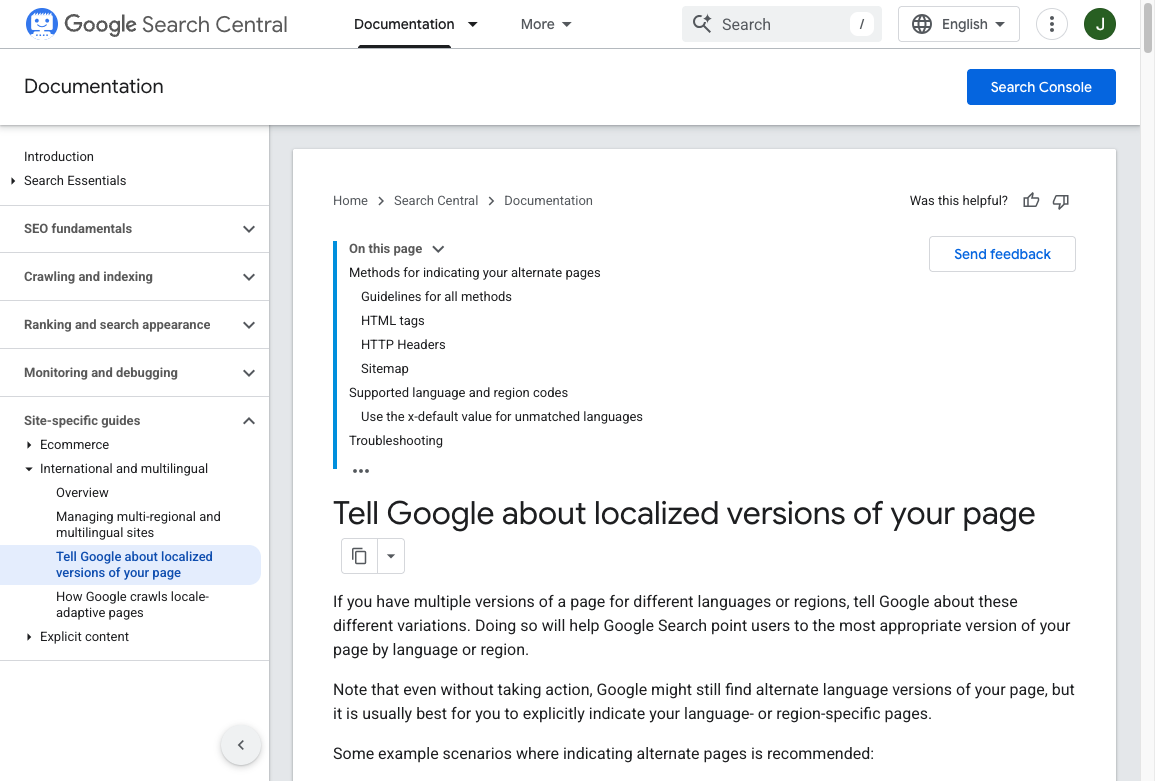 Google Search Central documentation on telling Google about localized page versions and hreflang methods