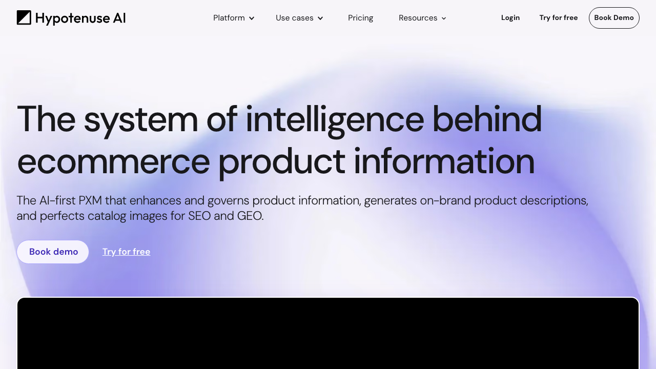 Hypotenuse AI homepage for ecommerce product information, on-brand descriptions, and catalog images