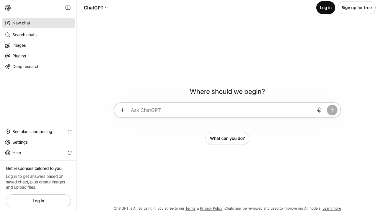 ChatGPT new chat screen for outlines, rewrites, and first drafts after a placement brief