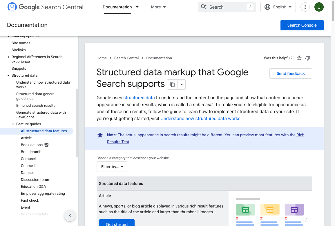 Google Search Central gallery of structured data features and rich result types Search supports