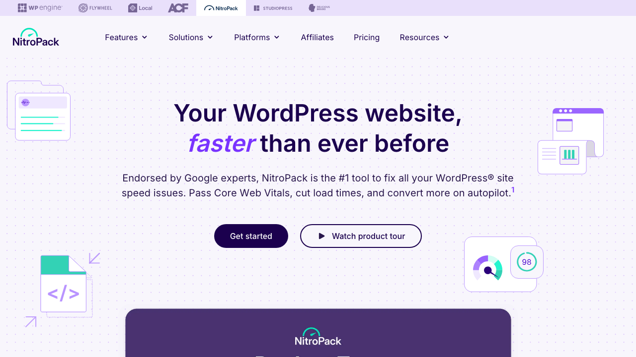 NitroPack homepage for WordPress speed, Core Web Vitals, and owned-page performance