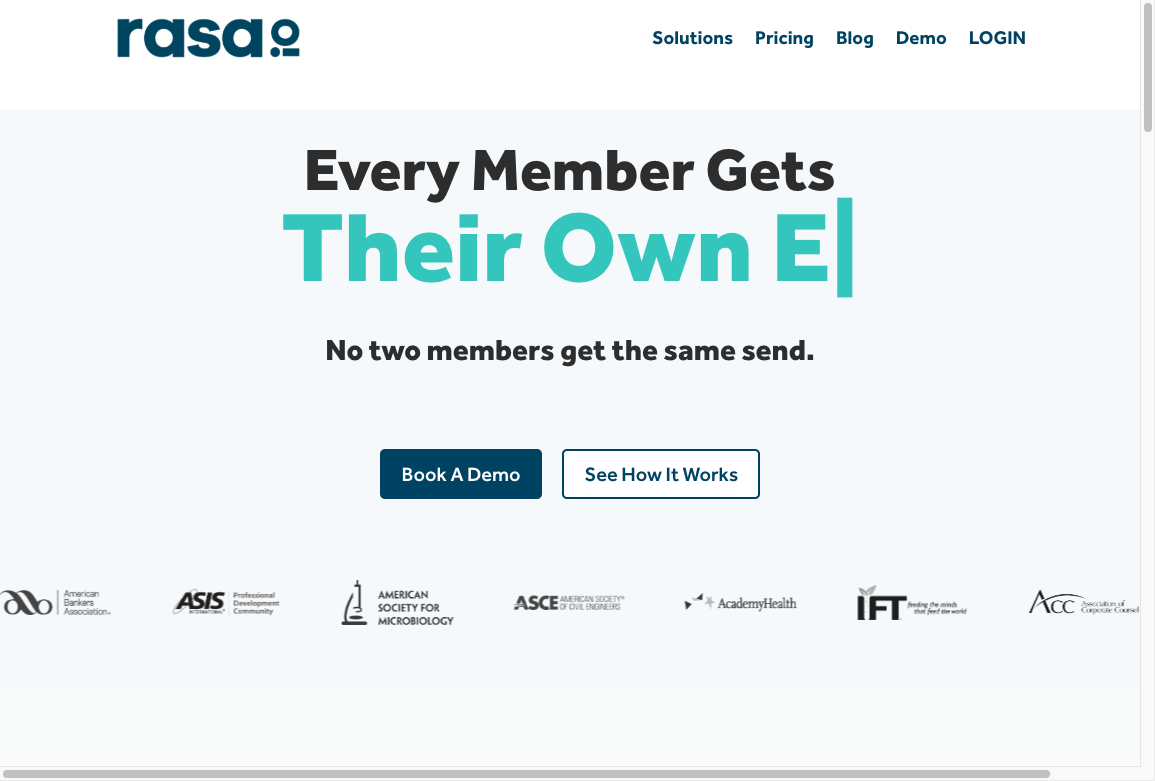Rasa.io homepage for personalized newsletters where every member gets a different send