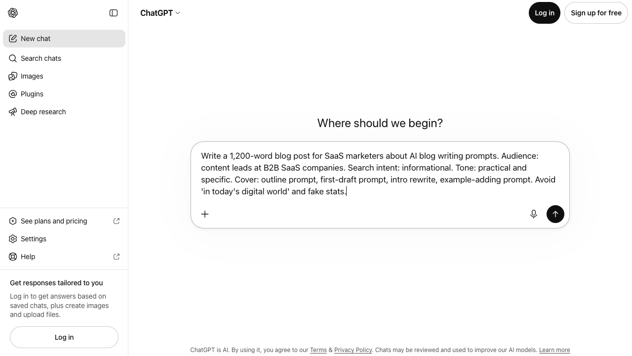 ChatGPT prompt used to test AI drafting against a human editor on the same assignment