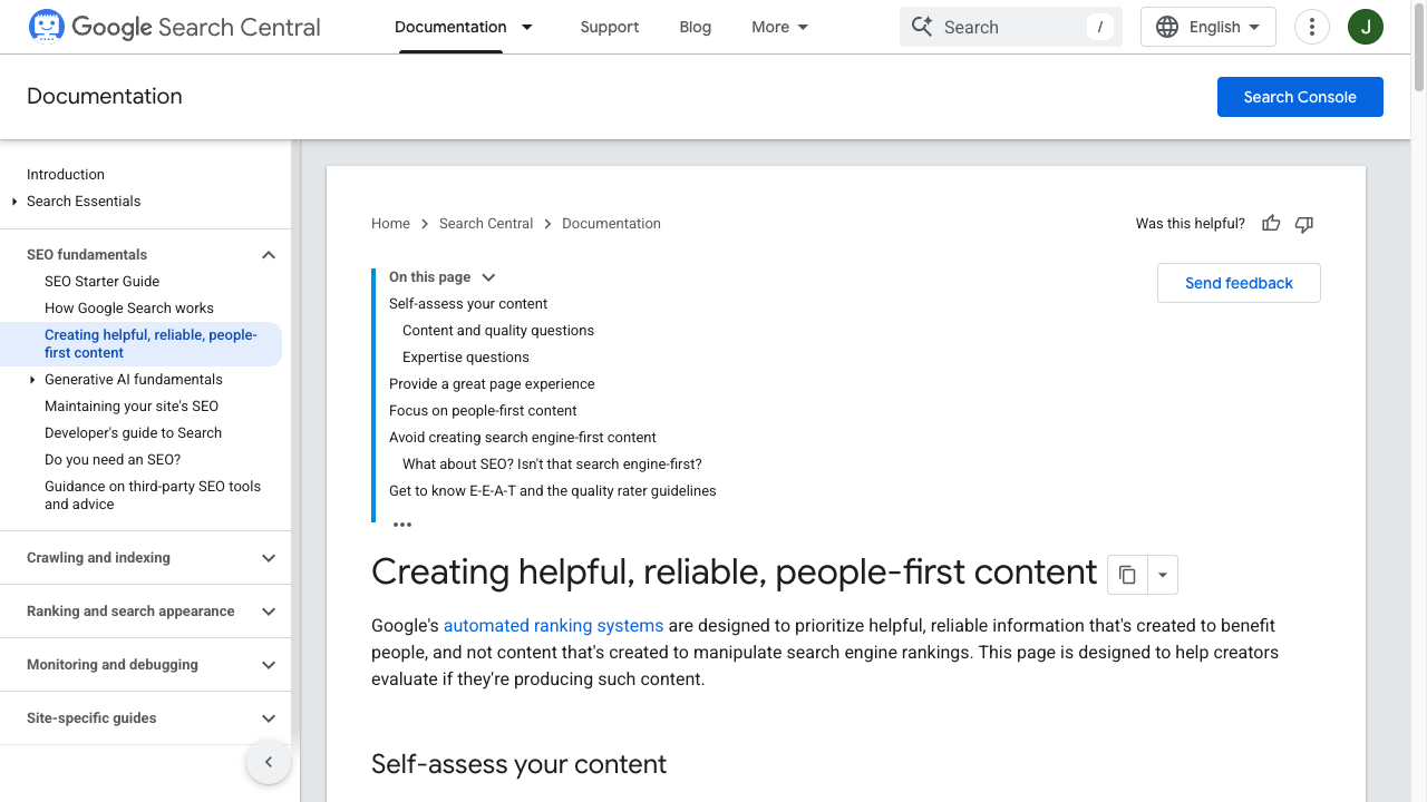Google Search Central guidance on creating helpful, reliable, people-first content