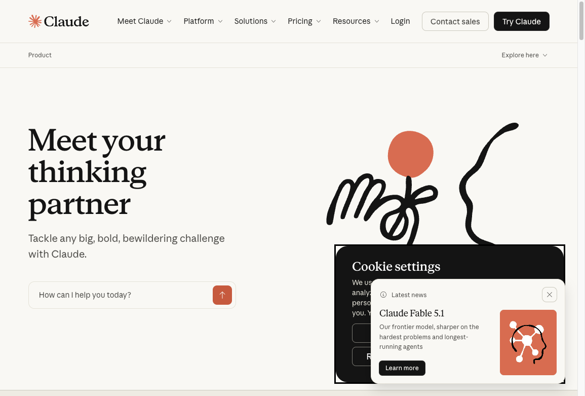 Claude by Anthropic homepage for a long-context writing and reasoning assistant