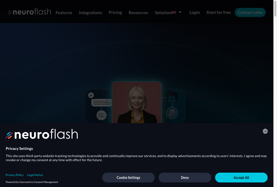 Neuroflash homepage for AI content creation with audience and neuromarketing positioning