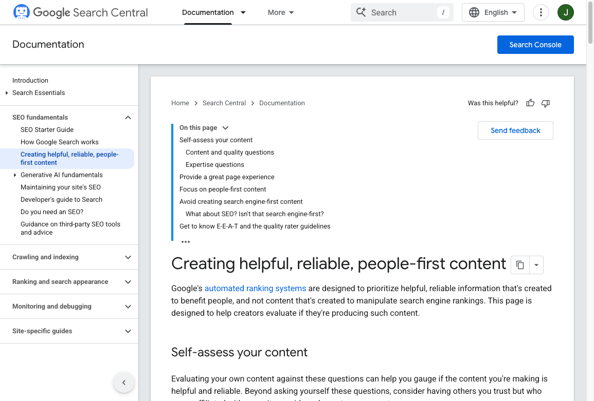 Google Search Central guidance on creating helpful, reliable, people-first content