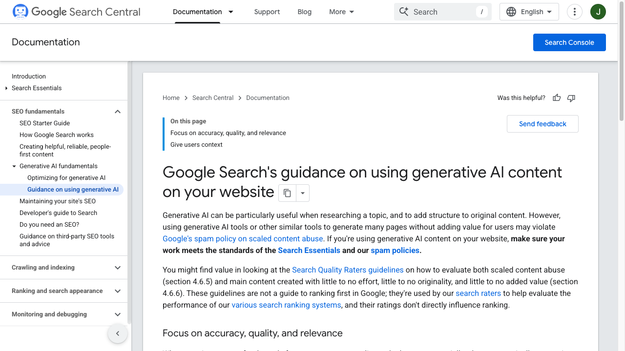 Google Search Central guidance on generative AI content