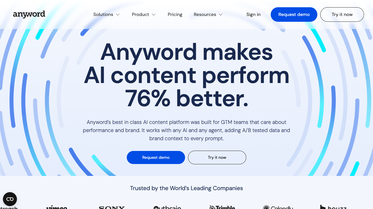 Anyword homepage for performance-oriented AI copywriting