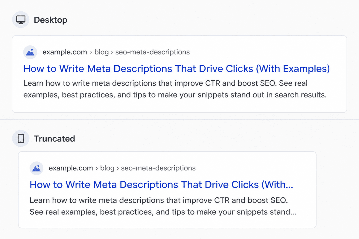 Editorial mock of a search result showing title and truncated meta description