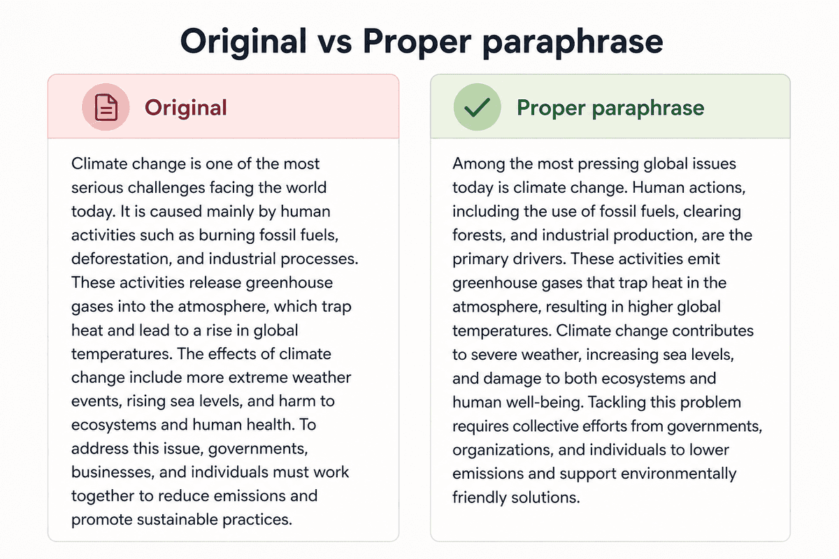 Original versus reworded paraphrase-style comparison