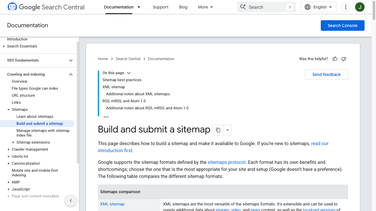Screenshot of Google documentation on building XML sitemaps for WordPress SEO crawling
