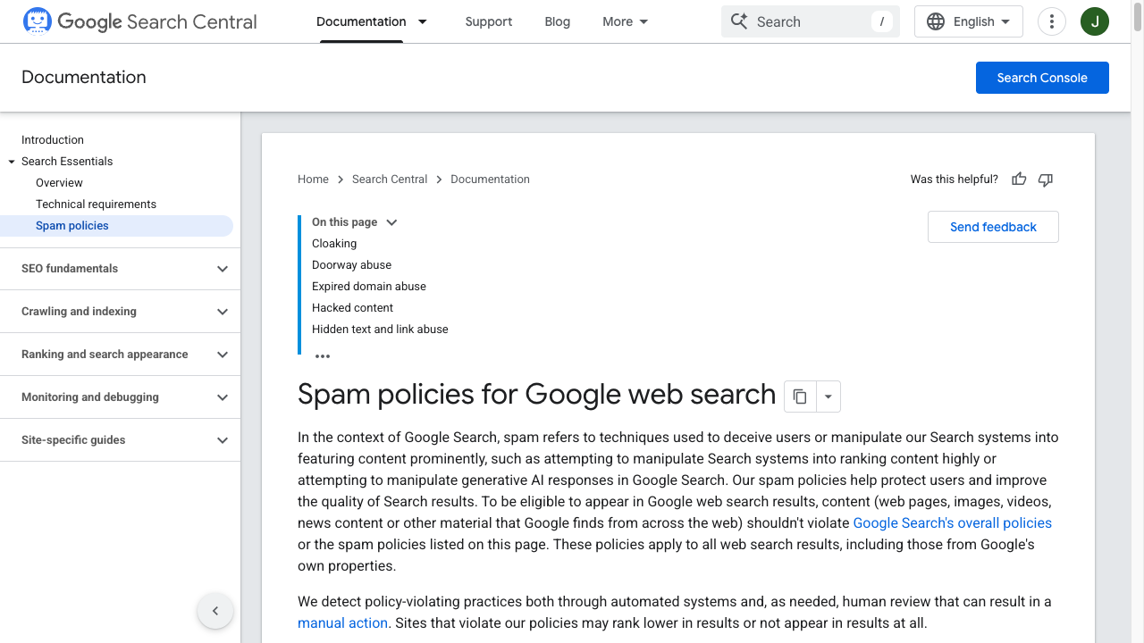 Screenshot of Google spam policies as a reminder that speed without quality risks scaled content issues