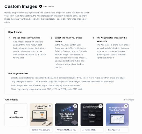 Custom Images page