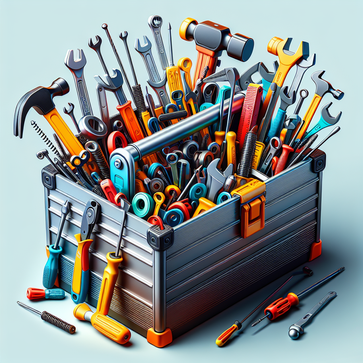 A toolbox filled with colorful, diverse tools symbolizing the wide range of functionalities and customization possibilities provided by digital plugins.